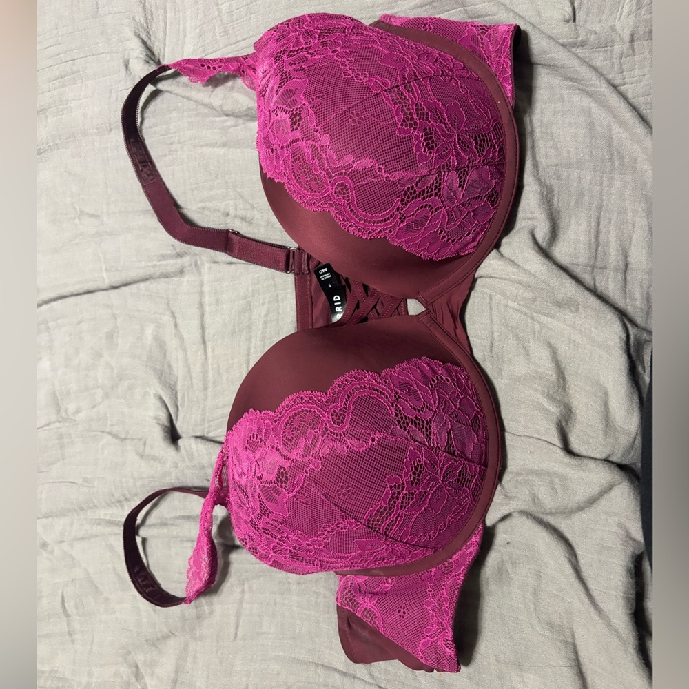 Torrid Lace Overlay Bra in Pink and Purple